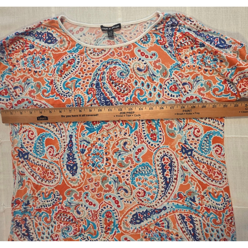 Cable & Gauge Orange Blue Paisley Flutter Sleeve Top XL - Picture 4 of 6